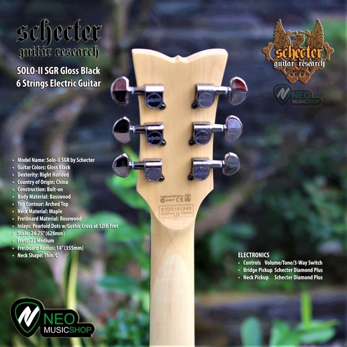 PROMO SCHECTER SOLO-II SGR GLOSS BLACK 6 STRINGS ELECTRIC GUITAR #ORIGINAL