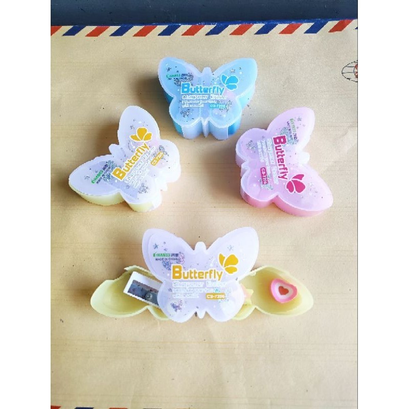 

rautan/serutan/orotan/sharpener pensil + eraser butterfly 2in1