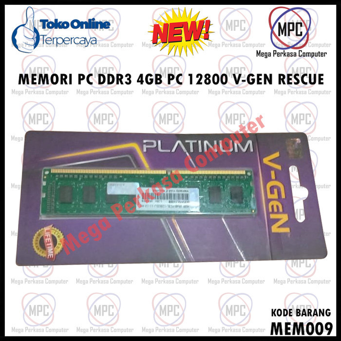 Ram Memory Vgen Platinum Ddr3 4Gb Pc 12800 Buat Pc Best
