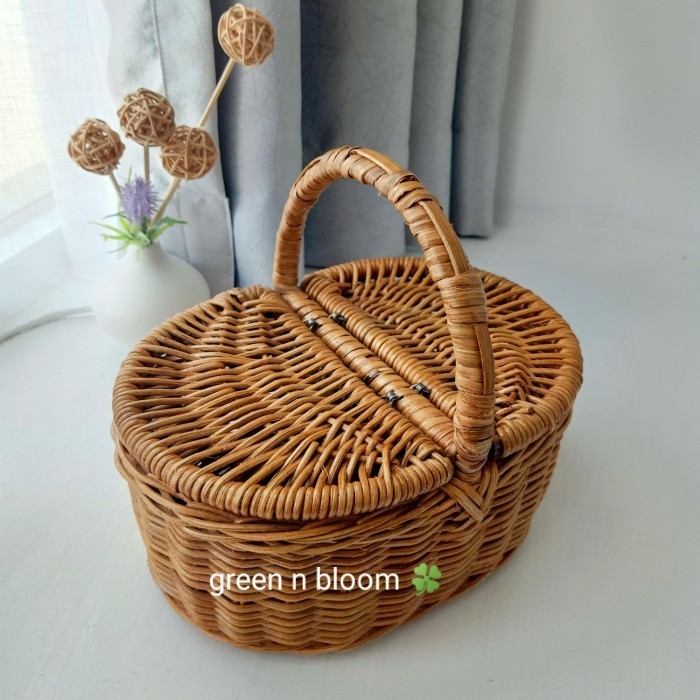 KERANJANG PARCEL ROTAN KERANJANG PIKNIK OVAL KECIL