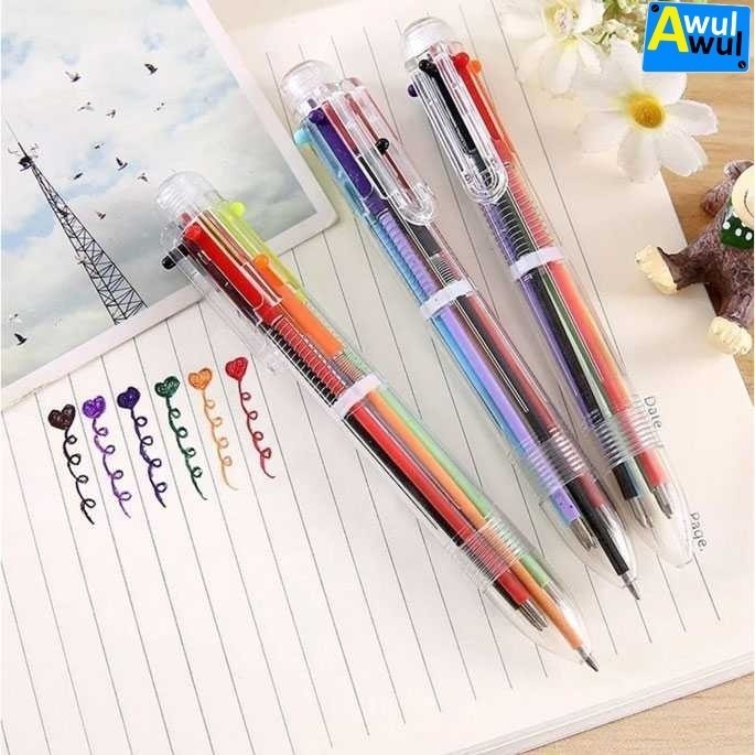 

Pulpen Bolpoin 6 Warna Tinta Body Transparan