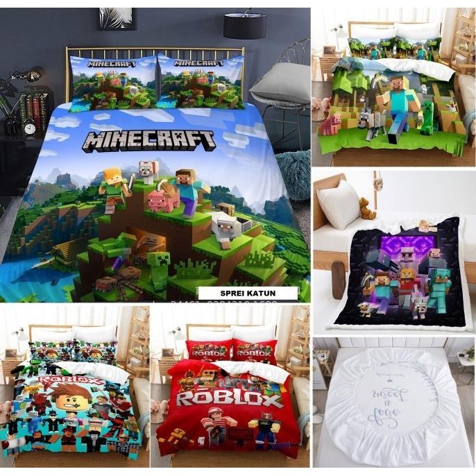 Sprei Katun Minecraft Roblox / Selimut / Sarung Bantal