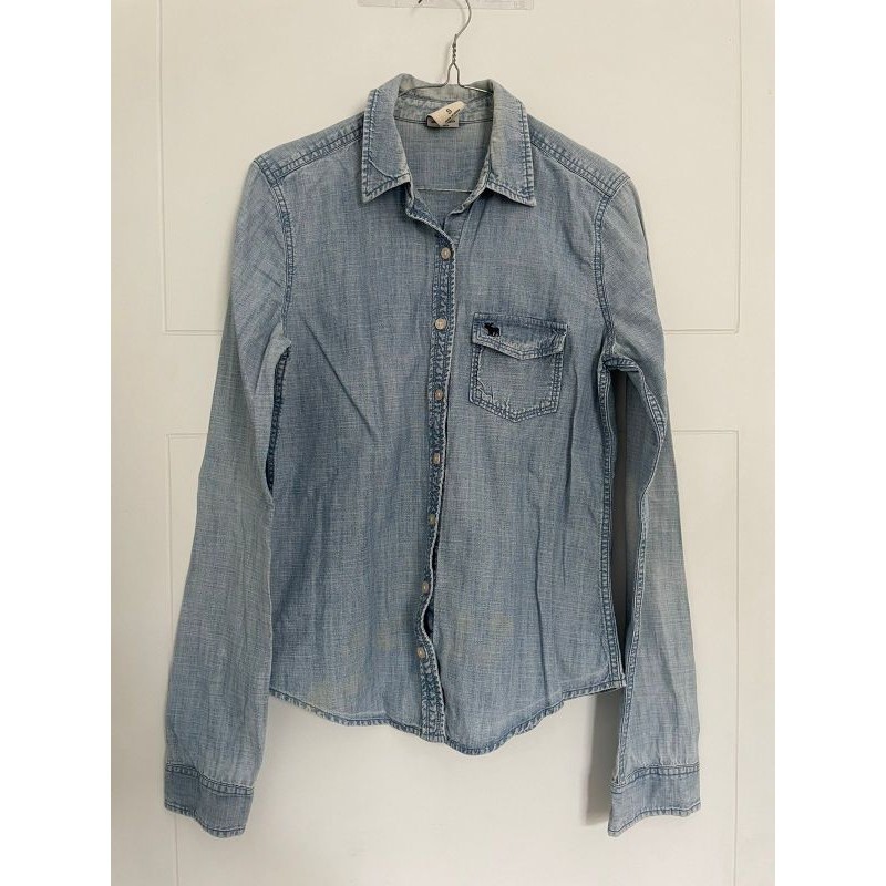 PRELOVED ABERCROMBIE & FITCH KEMEJA LENGAN PANJANG DENIM BLOUSE JEANS WANITA BLUE SHIRT