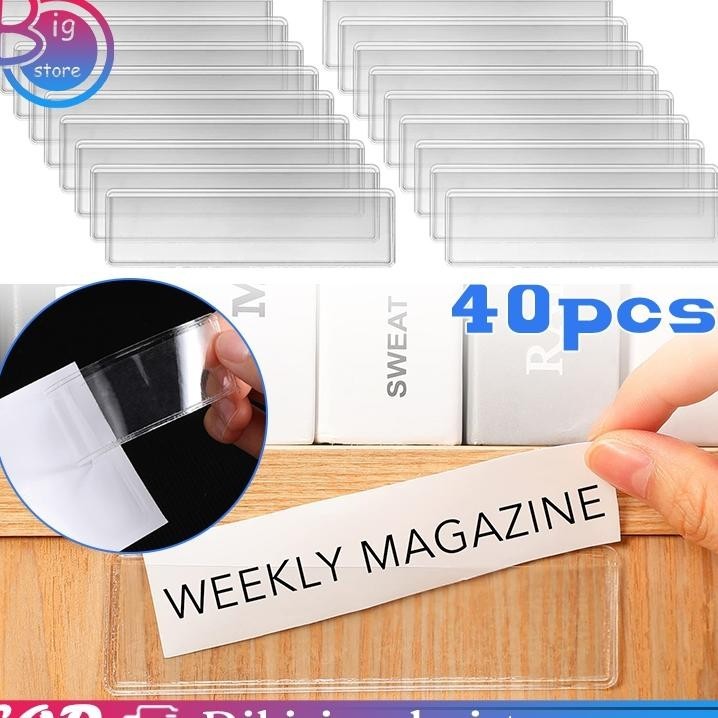 

40Pcs 11X3Cm Tag Label Holder Self-Adhesive Label Display Harga Price Tag Transparan Name Label