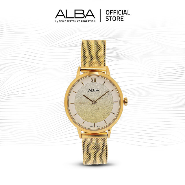 Alba Fashion Jam Tangan Wanita AH8628 / AH8628X1 Quartz White Gold Sparkling Dial Stainless Steel Me
