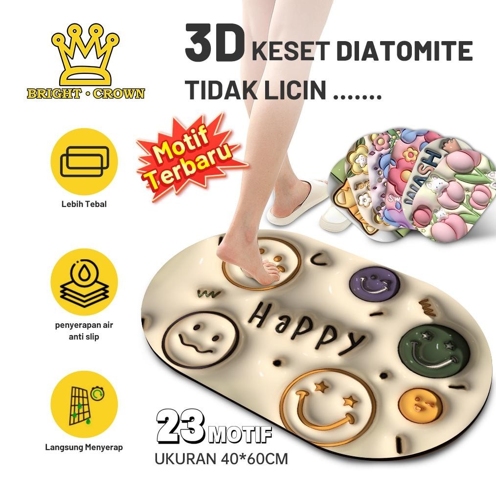 Keset Diatomite 3D Bentuk Oval Motif Kartun Buah Karakter Keset Kaki Anti Slip Keset Anti Bau Nyerap