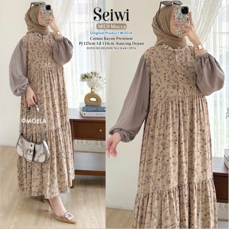 Seiwi Midi By Moela - Midi Dress Rayon Premium XL Ld110 Kancing Depan Best Seller