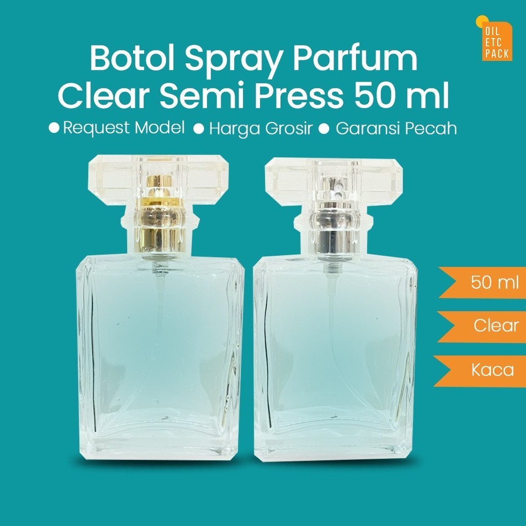 Botol CHNL Spray Parfum Kaca Clear 50ml Semi Press (MENGGUNAKAN ALAT)/ Wadah Kosong Isi Ulang Minyak