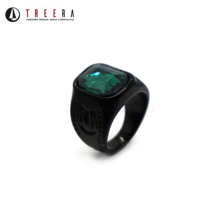 Cincin - Cincin Titanium Pria Keren Asli Hitam Cristal Hijau