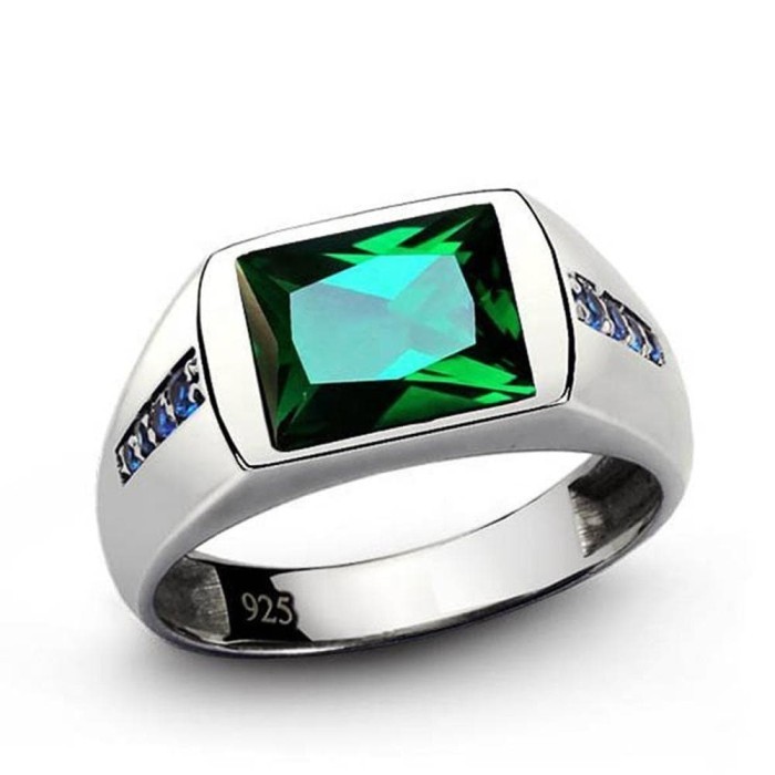 Cincin - Cincin Pria Asli Perak 925 Silver Pave Emerald Tanzanite Zircon