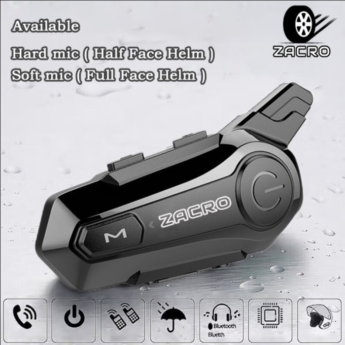 Helm - Zacro E1 Intercom Helm Bluetooth 5.0 Fm Radio Intercom Dua Arah