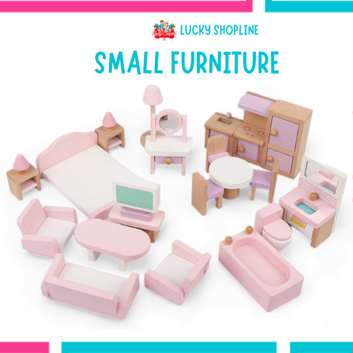 Mainan Rumah neka Small Furniture Wooden Kids Toys Doll House