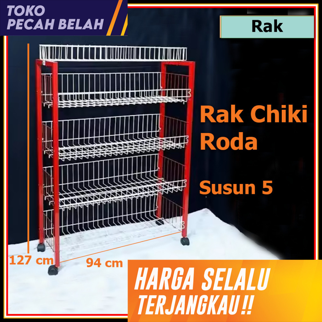 Rak Ciki Besi/ Rak Serbaguna Mini Market / Rak Display Roda Susun 5 Tebal / Rak Besi / Rak Susun 5 B