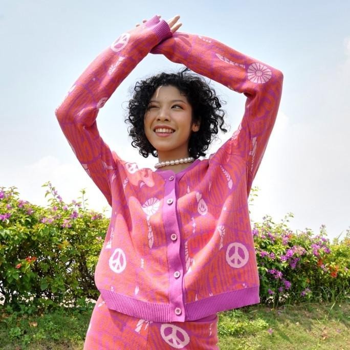 NONA Happy Knit Cardigan Pink Punch