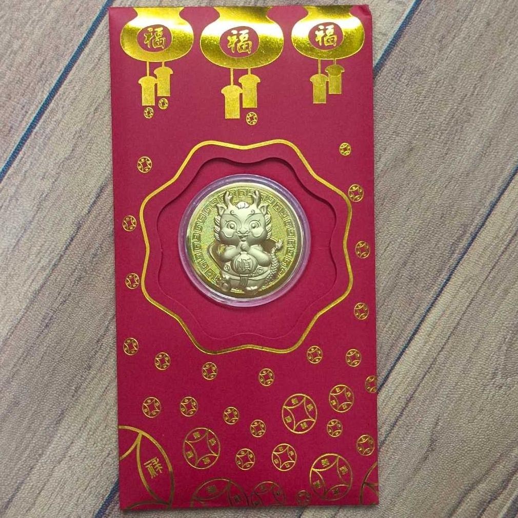 Diskon Besar Angpao Premium Dengan Koin Naga Lapis Emas / Amplop Angpao Koin Lapis Emas Murah