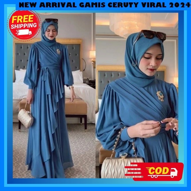 Carly Seti Maxy // Gamis Ceruty Baby Doll Full Furring Aksen Mutiara Payet Terkini // Gamis Lebaran 