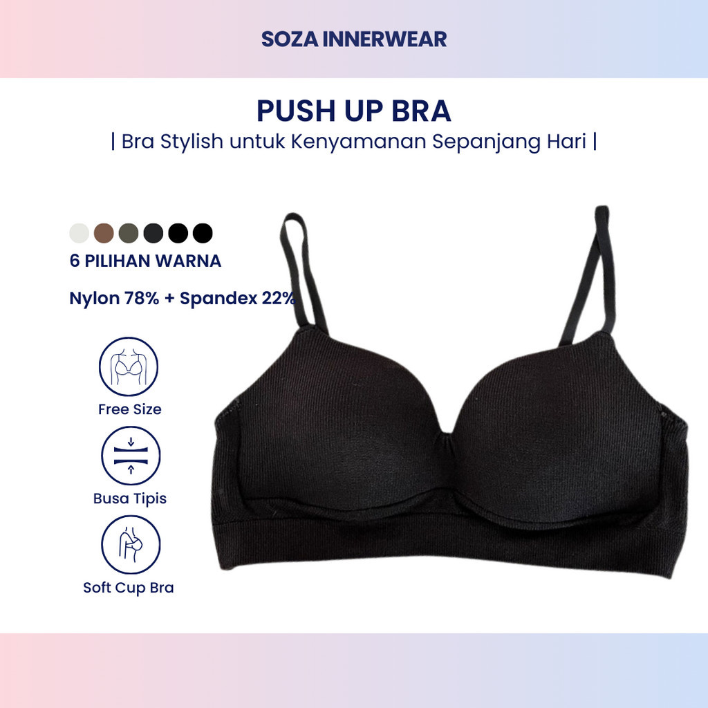 Push Up Bra Wanita 750 BH Busa Tipis Tanpa Kawat Motif Polos Bahan Nilon dan Spandex Pakaian Dalam R