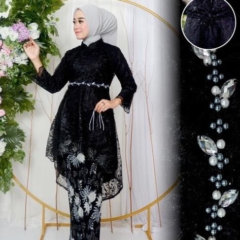 Set Kebaya Modern Hijab Setelan Kebaya Bordir Payet HITAM L