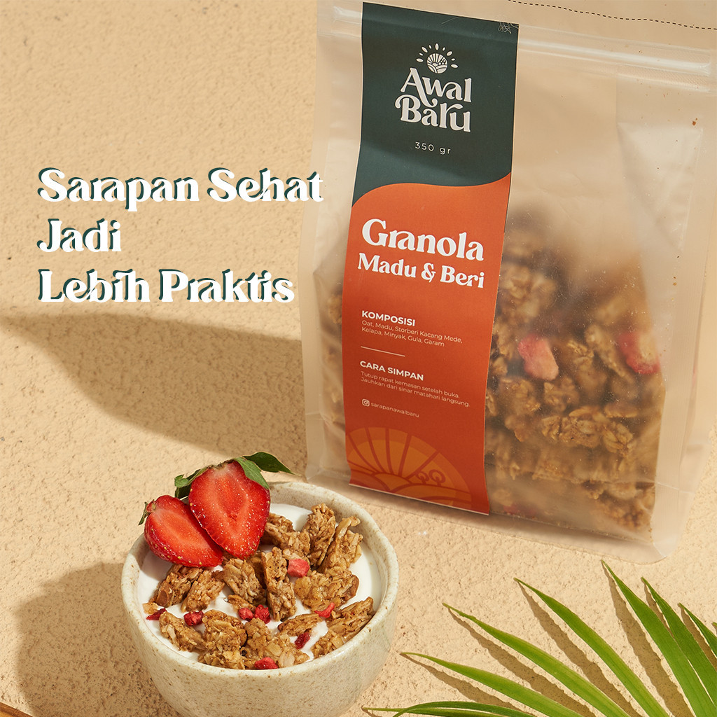 

Awal Baru Granola Madu & Beri 350G - Sarapan Sehat, Lebih Kenyang, Cereal, High Quality, Uh Serat,