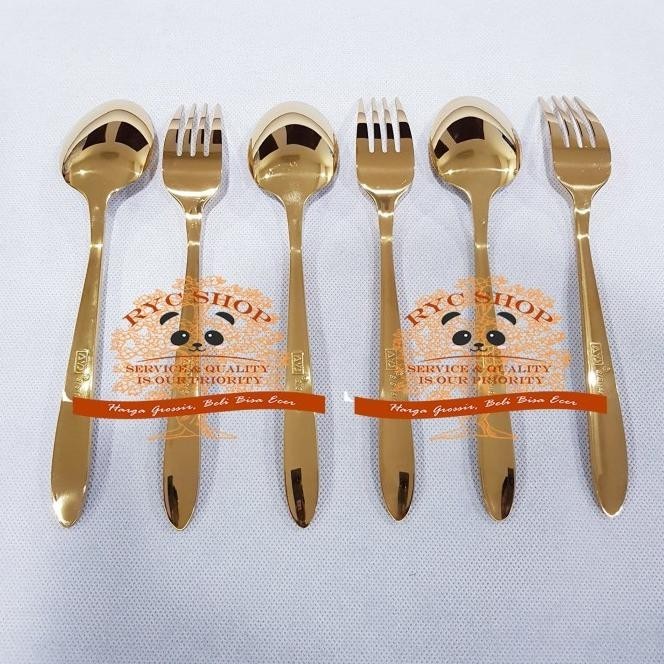 Sendok Makan Emas & Garpu Makan Emas 18-10 Stainless Steel Japan | Barnabe