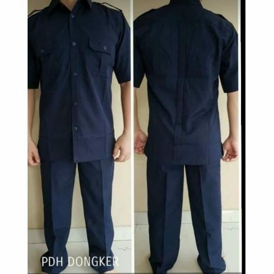 BAJU SETELAN SERAGAM SAFARI SECURITY SUPIR BIRU DONGKER JUMBO 2XL 3XL