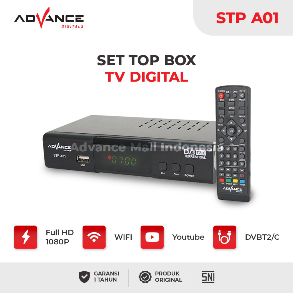 ADVANCE STP-A01 - Set Top Box TV Digital TV Tabung STB Receiver Penerima Siaran Full HD Youtube