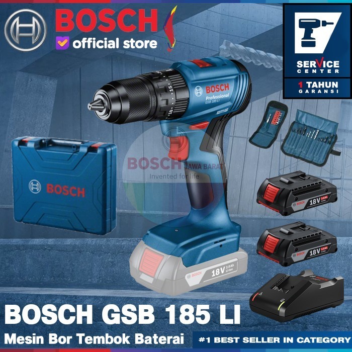 Bosch Mesin Bor Tembok Baterai Impact Drill Cordless GSB 185-Li 18 V