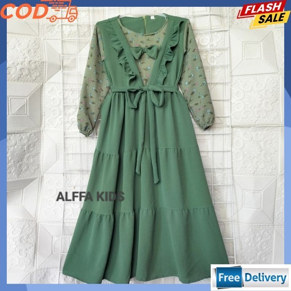 0 Jenie Dres L Gamis Anak Bahan Crinkle Motif Bunga Mix Polos