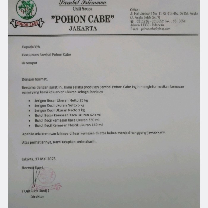 

SAUS SAMBAL POHON CABE 1KG