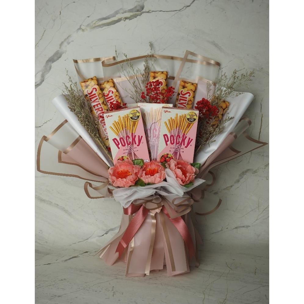 

{VALENTINE} Buket Bunga Cokelat Silver Queen Pocky Beng Beng TERLARIS