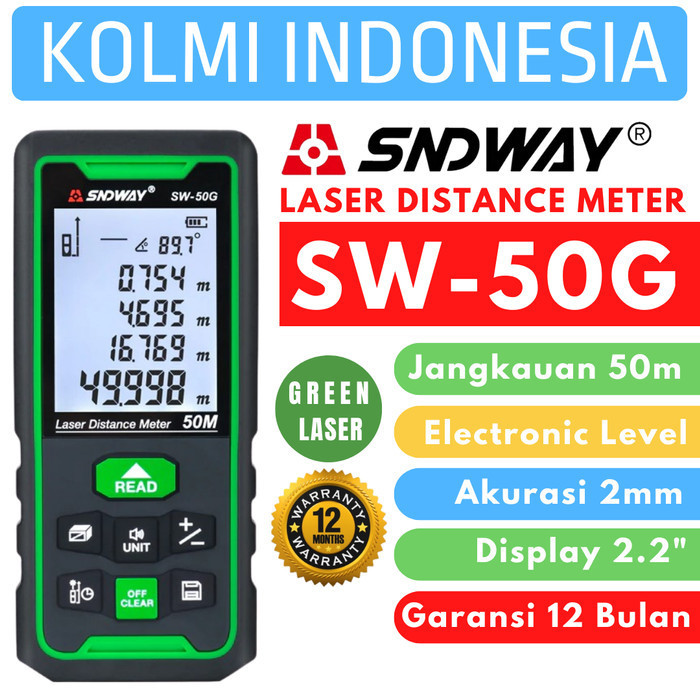 SNDWAY Meteran Laser Digital Green Laser 50 Meter SW-50G Laser Hijau