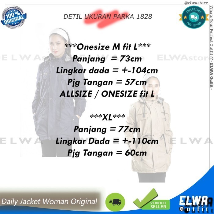 READY PARKA 1828 ARMY Jaket Parka Original Parasut Panjang Wanita