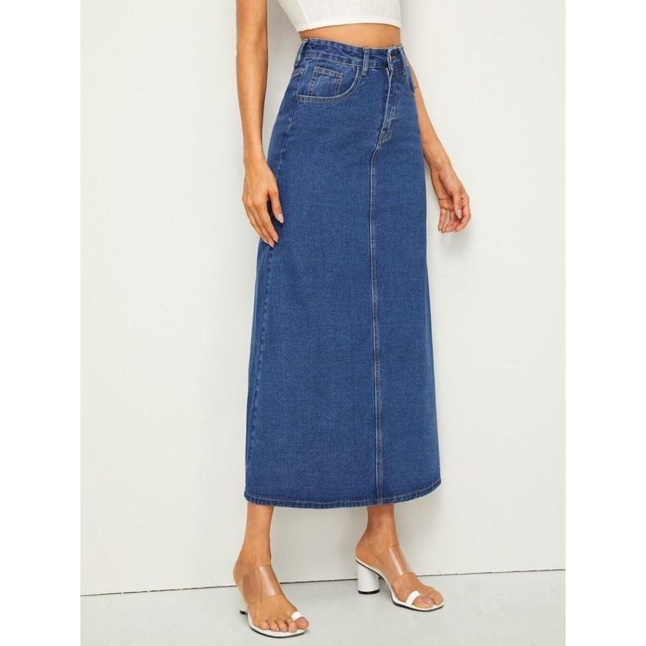 BISA COD - ROK JEANS WANITA PANJANG HIGWAIST ROK SPAN SKIRT DENIM REMAJA TERBARU