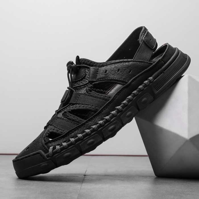 Sandal Gunung Hiking Pria Mendaki Kulit Asli Cowok