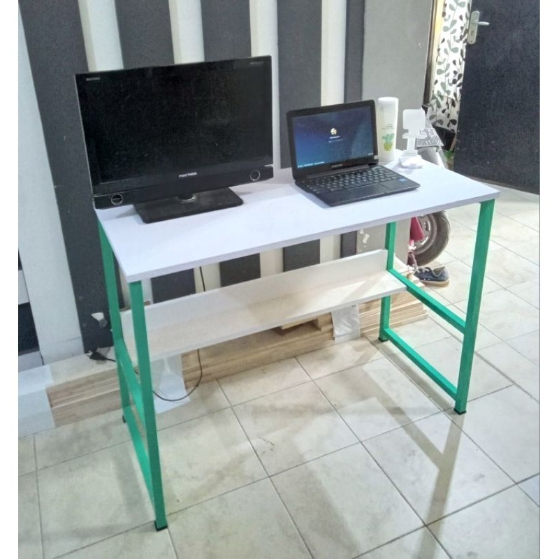 Meja Belajar & Komputer Laptop Rangka Besi Papan Blokboard Rakitan 100x45