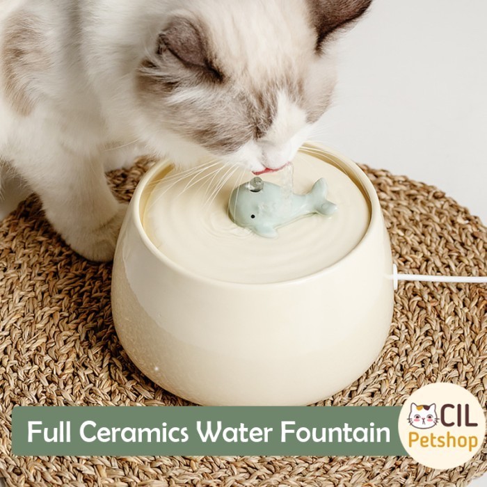 Termurah Full Ceramic Water Fountain Tempat Minum Otomatis Kucing Dolphin