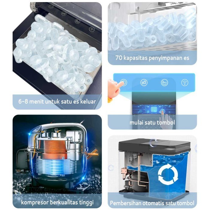 Ice Maker Mesin Es Kristal Mesin Es Batu Mesin Pembuat Es Batu 12kg/D -18f