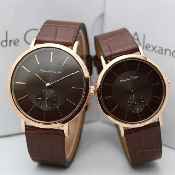 Terbaik Jam Tangan Alexandre Christie Couple Ac8575 Brown Rosegold Original