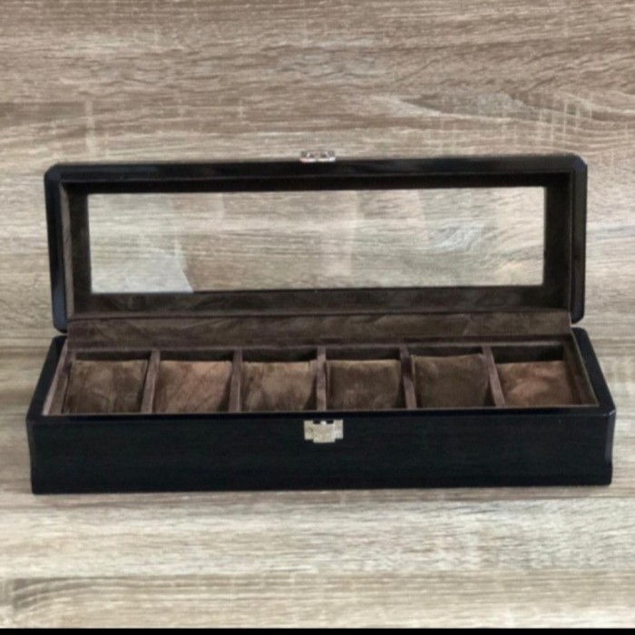 KOTAK JAM TANGAN KAYU HITAM POLOS PREMIUM