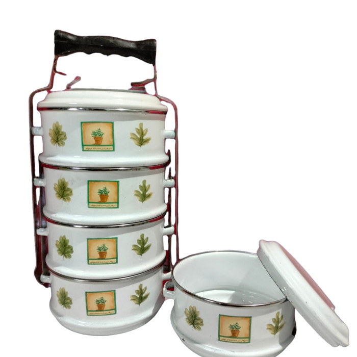 Rantang Jadul Enamel Motif Bunga Susun 4 Stainless