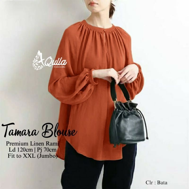 Baju Atasan Wanita Terbaru Tamara Blouse Premium Linen Rami Basic Korean Style by Aquila