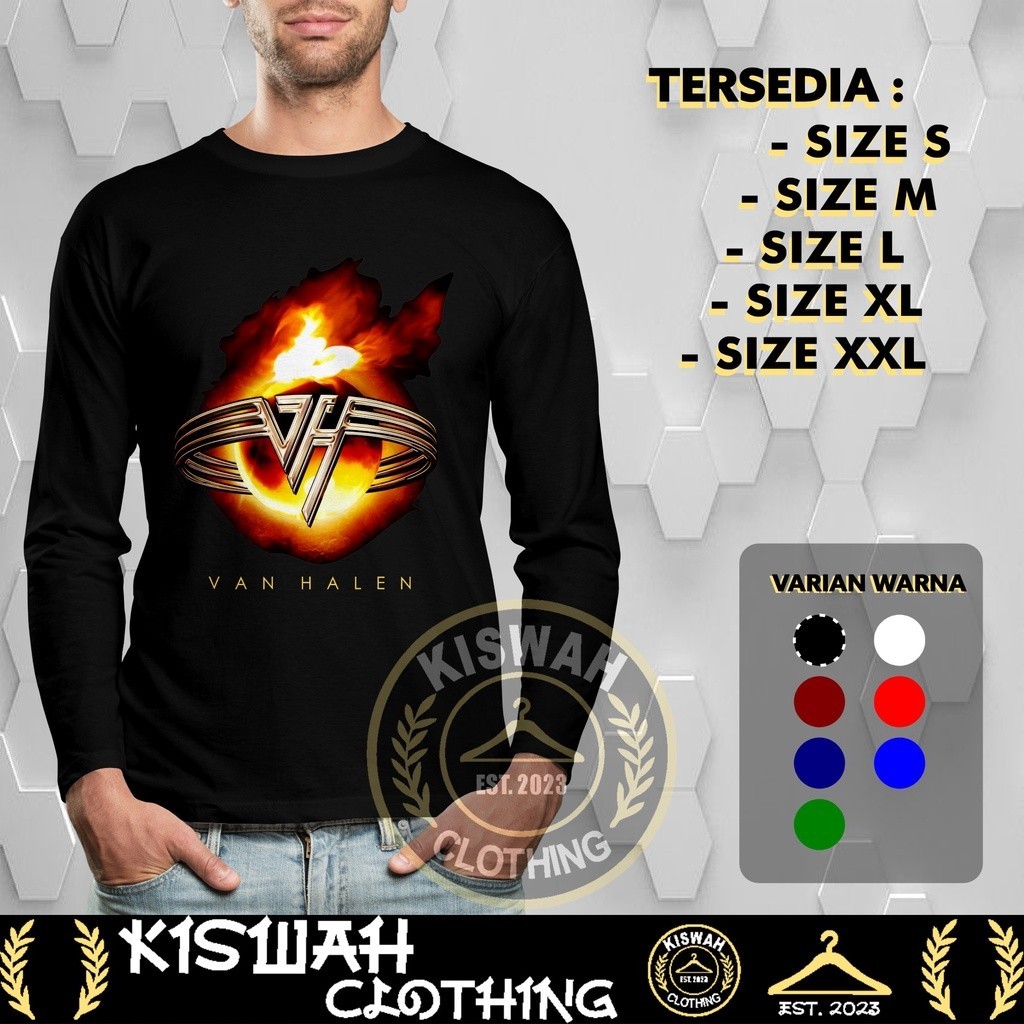 Kaos Tshirt Band Van Halen Logo On Fire Lengan Panjang Baju Distro