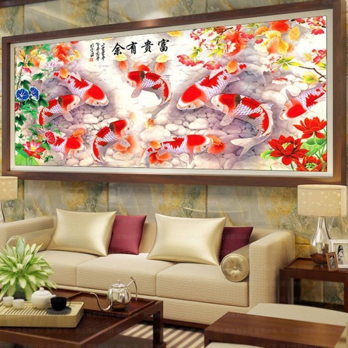 DIY DIAMOND PAINTING FULL. IKAN KOI TAMAN BUNGA 12050 CM D619