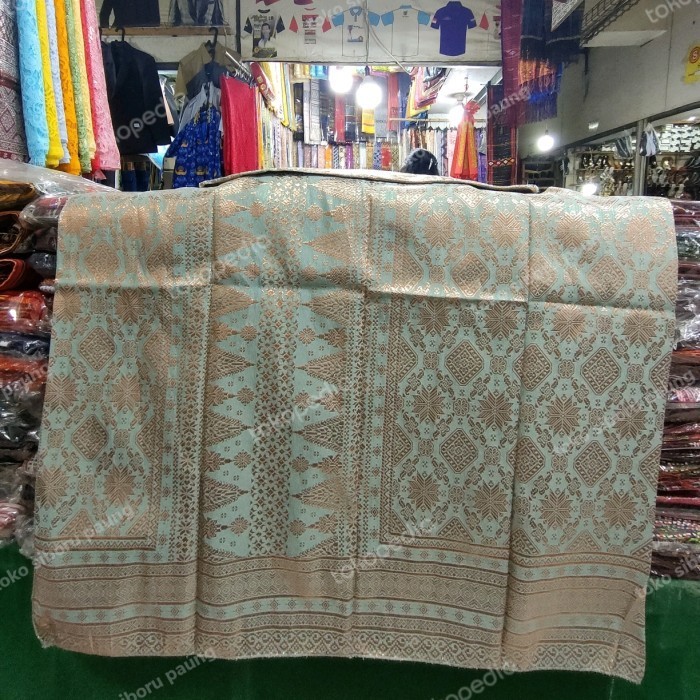 semi songket Palembang motif lepus warna hijau sage tembaga