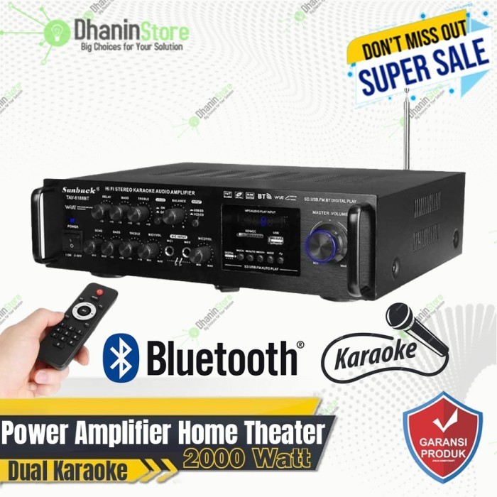 Power Amplifier Ampli Amplifer Bluetooth Karaoke Class D Sunbuck 2000W