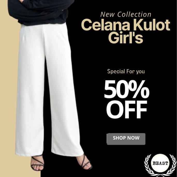 Baru - Celana Kulot Scuba Cubit Polos Wanita JUMBO XL XXL BIGSIZE - Putih, XL ,.