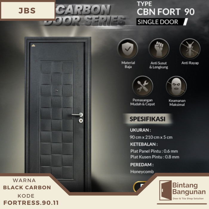 Terlaris Pintu Rumah Baja JBS Fortress 90x210 - JBS 90.11 Black Carbon