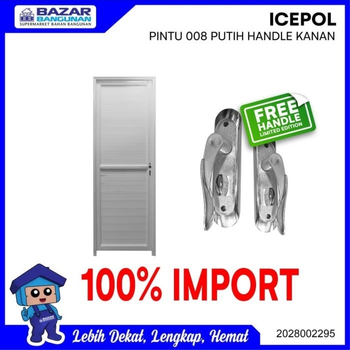 Terlaris PINTU KAMAR MANDI WC ICEPOL 008 WHITE ALUMINIUM HANDLE KANAN