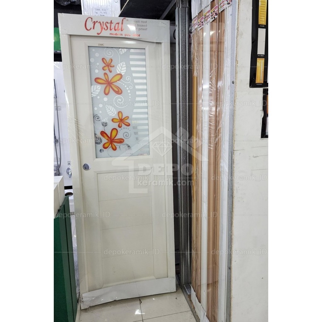 Terlaris Pintu Kamar Mandi PVC Pintu PVC Crystal Line 70X195 cm 1/2 Kaca - Putih, Amarilis