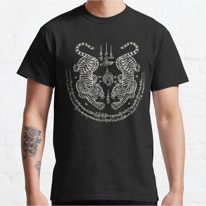 Baju Kaos Sak Yant Thai Tattoo Twin Tiger Muay Magical Thailand Gift